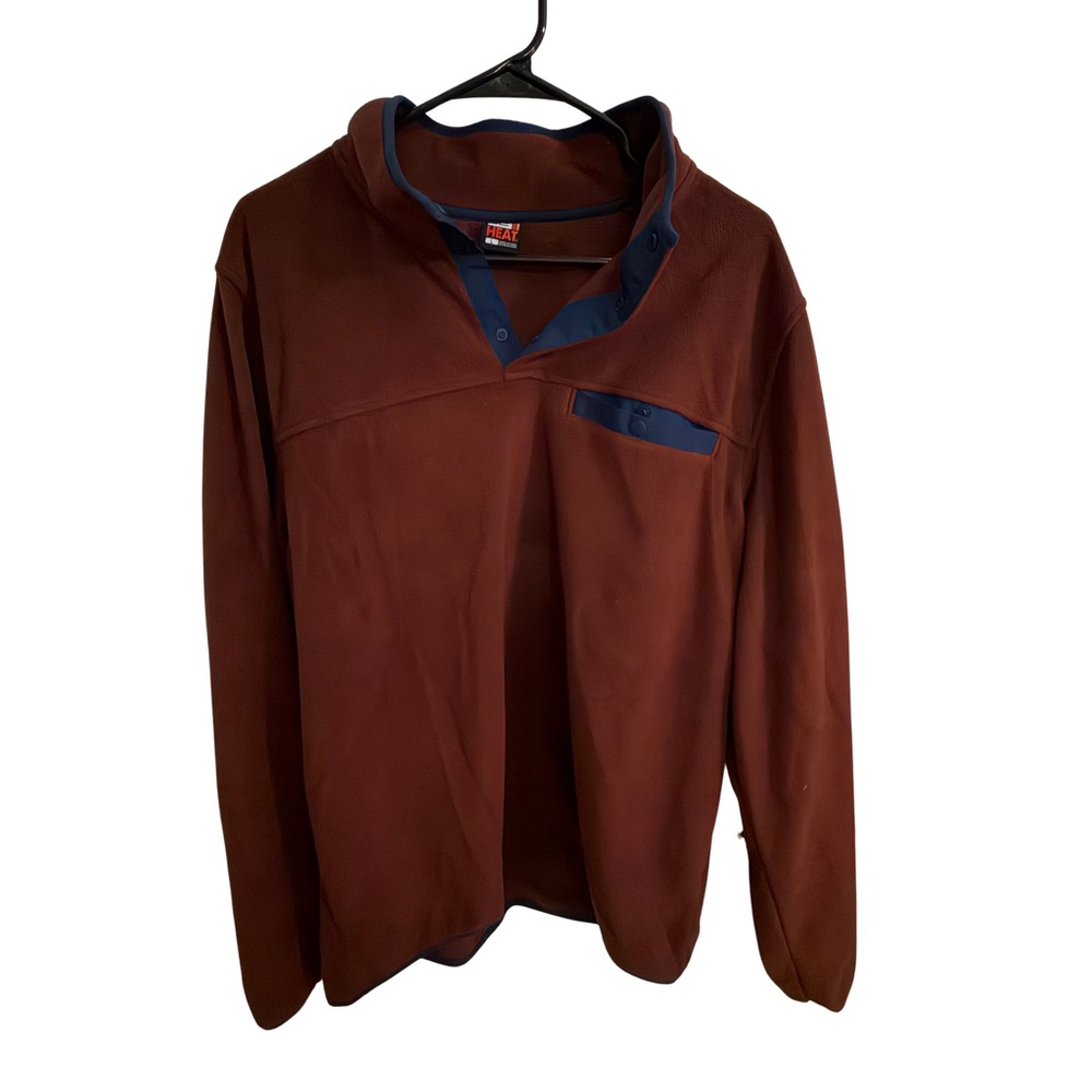 32 Degrees Heat Fleece Pullover Mens Large Rust‎ Snap Neck Casual